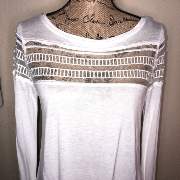 Free People White Mesh Insert Roxie Tee Embroidered Panels Size Small - Picture 2 of 14